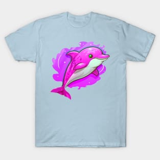 Pink Paradise: Playful Cartoon Dolphin Fish Design T-Shirt